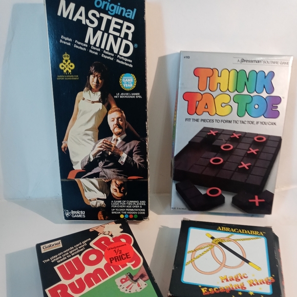Lot of 4 Vintage Board Games Magic Trick Masterminds Word Rummy Tic Tac Toe Fun - Picture 1 of 13